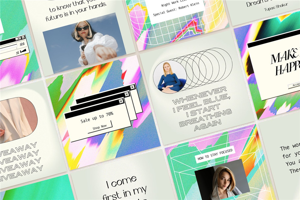 Bonumo 复古WIN95旧计算机INS抖音竖屏彩色霓虹PSD样机模板 Instagram Colorful Template & Quotes 样机素材 sucaiwan.com