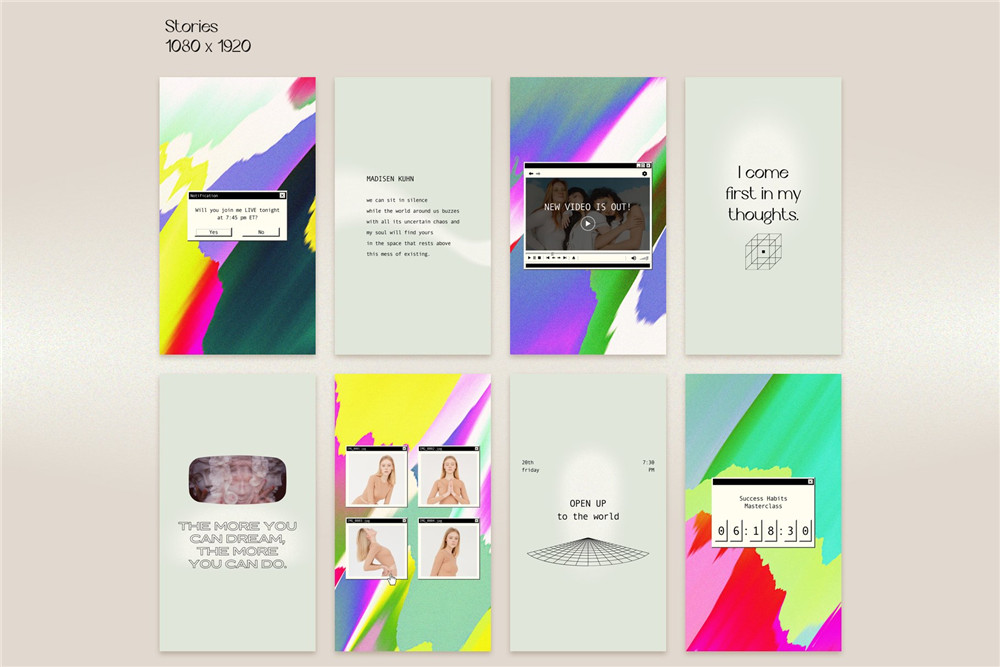 Bonumo 复古WIN95旧计算机INS抖音竖屏彩色霓虹PSD样机模板 Instagram Colorful Template & Quotes 样机素材 sucaiwan.com