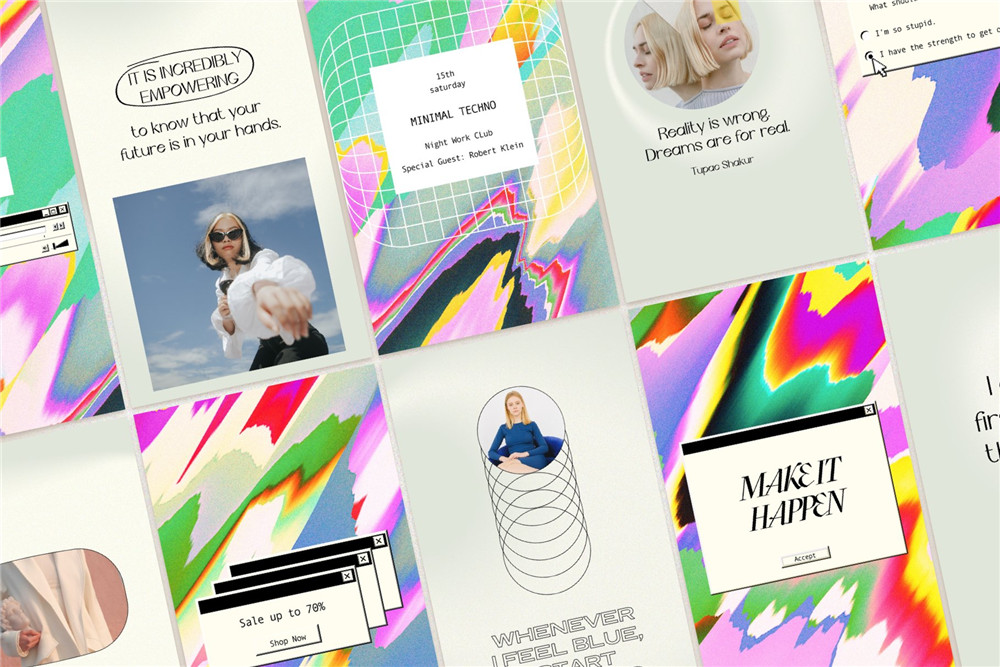 Bonumo 复古WIN95旧计算机INS抖音竖屏彩色霓虹PSD样机模板 Instagram Colorful Template & Quotes 样机素材 sucaiwan.com