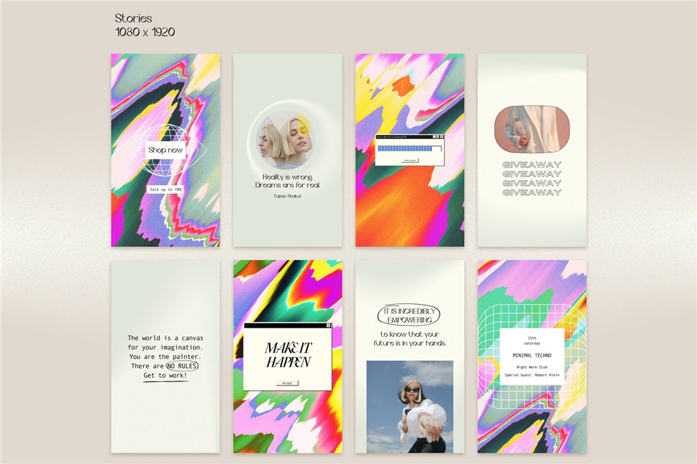 Bonumo 复古WIN95旧计算机INS抖音竖屏彩色霓虹PSD样机模板 Instagram Colorful Template & Quotes 样机素材 sucaiwan.com