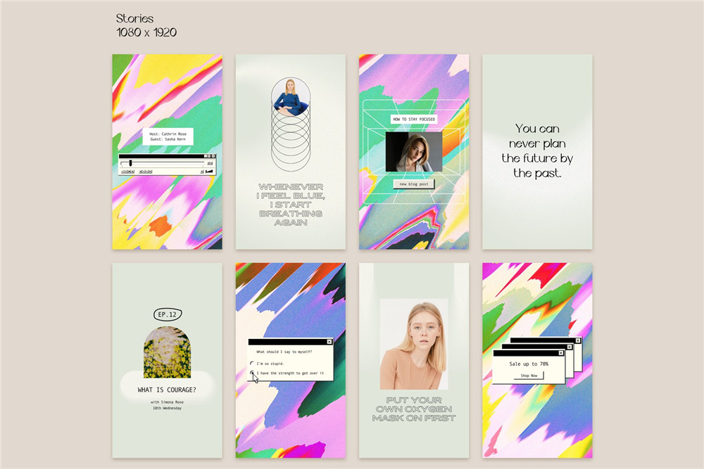Bonumo 复古WIN95旧计算机INS抖音竖屏彩色霓虹PSD样机模板 Instagram Colorful Template & Quotes 样机素材 sucaiwan.com