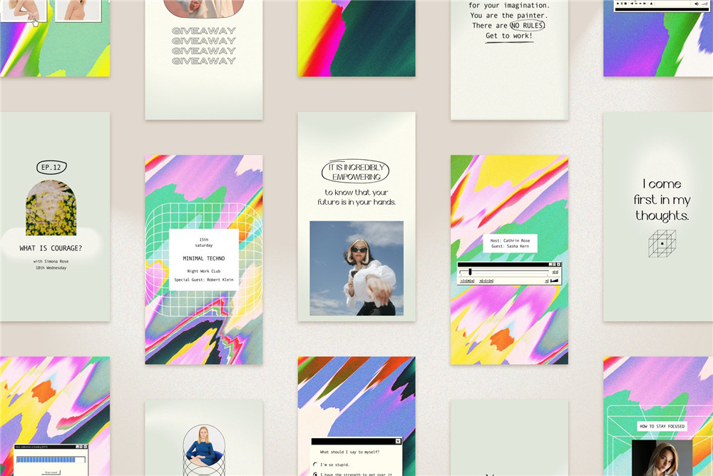 Bonumo 复古WIN95旧计算机INS抖音竖屏彩色霓虹PSD样机模板 Instagram Colorful Template & Quotes 样机素材 sucaiwan.com