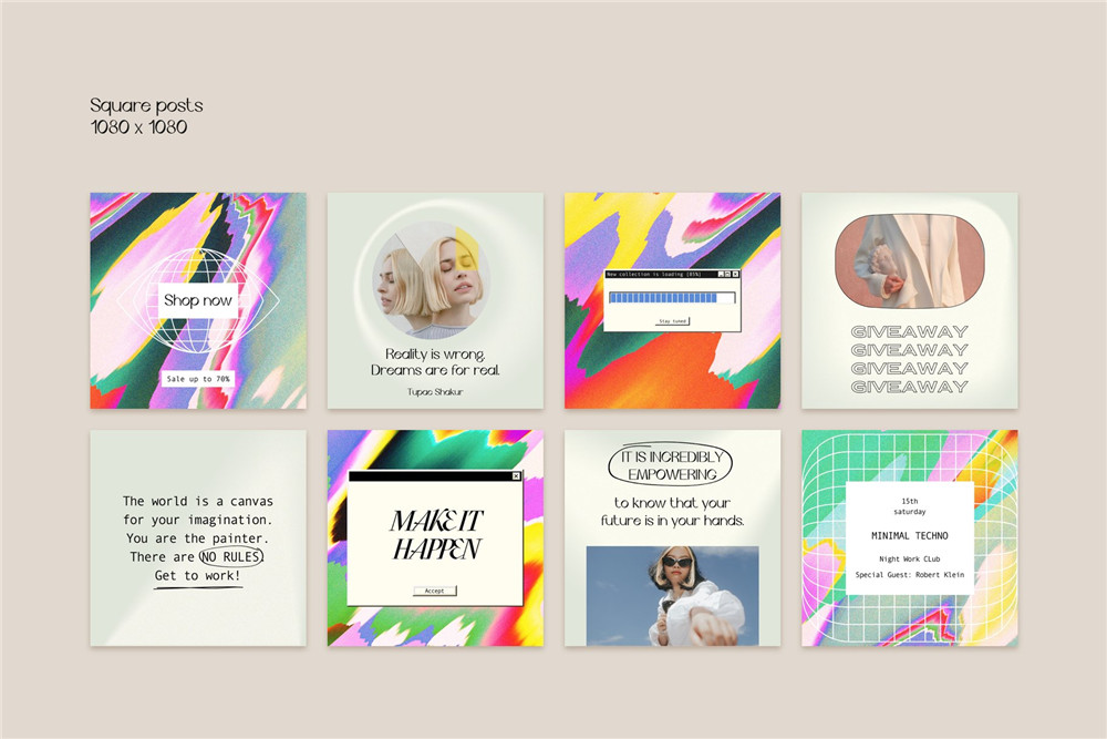 Bonumo 复古WIN95旧计算机INS抖音竖屏彩色霓虹PSD样机模板 Instagram Colorful Template & Quotes 样机素材 sucaiwan.com