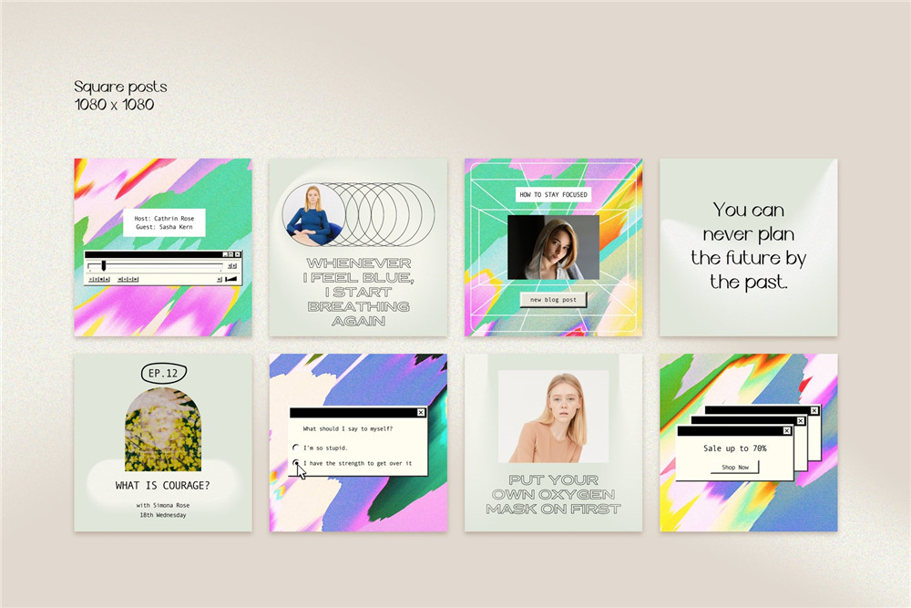 Bonumo 复古WIN95旧计算机INS抖音竖屏彩色霓虹PSD样机模板 Instagram Colorful Template & Quotes 样机素材 sucaiwan.com