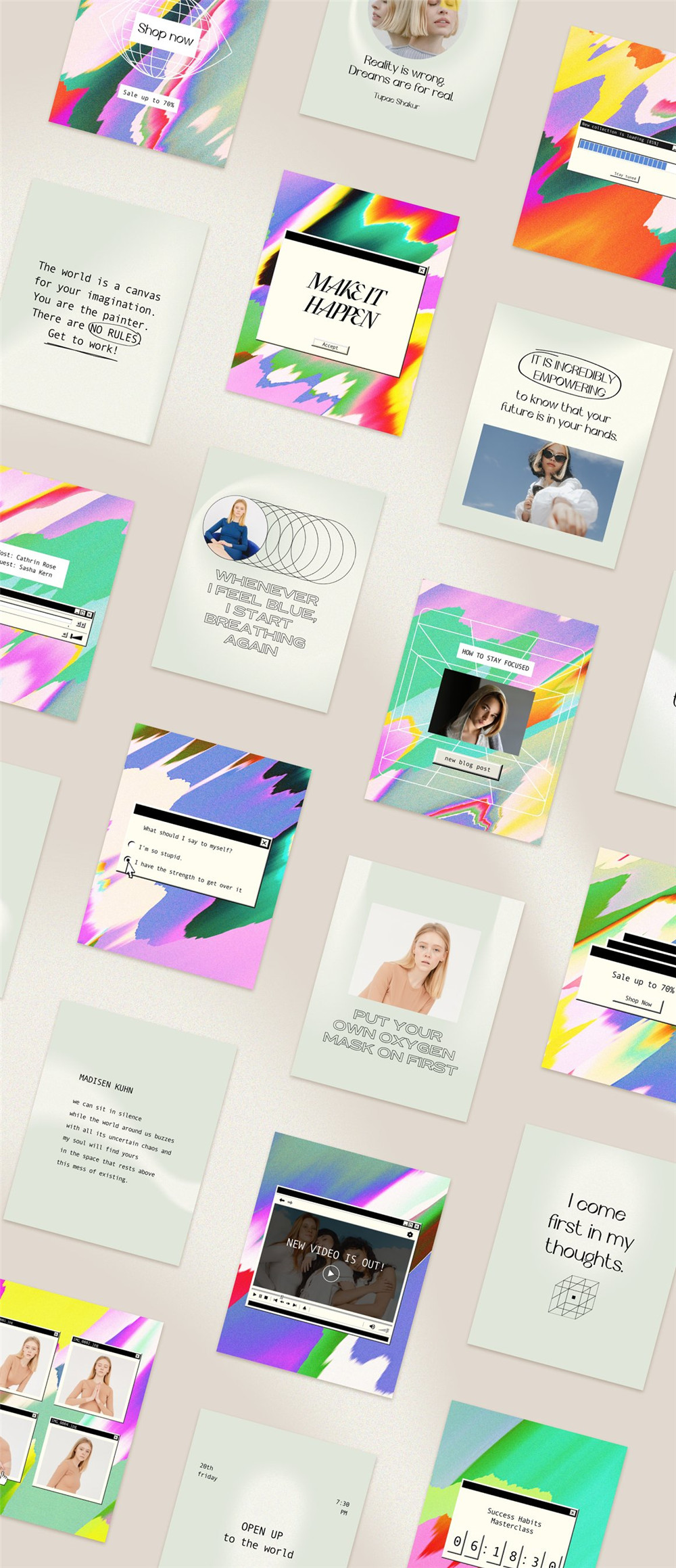 Bonumo 复古WIN95旧计算机INS抖音竖屏彩色霓虹PSD样机模板 Instagram Colorful Template & Quotes 样机素材 sucaiwan.com