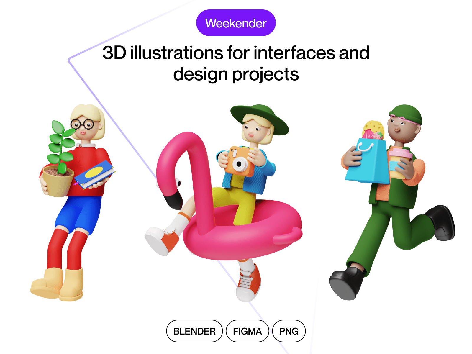 Craftwork 多彩趣味设计3D周末度假休闲人物图标场景blender/figma/png素材包 Weekender 图标素材 sucaiwan.com