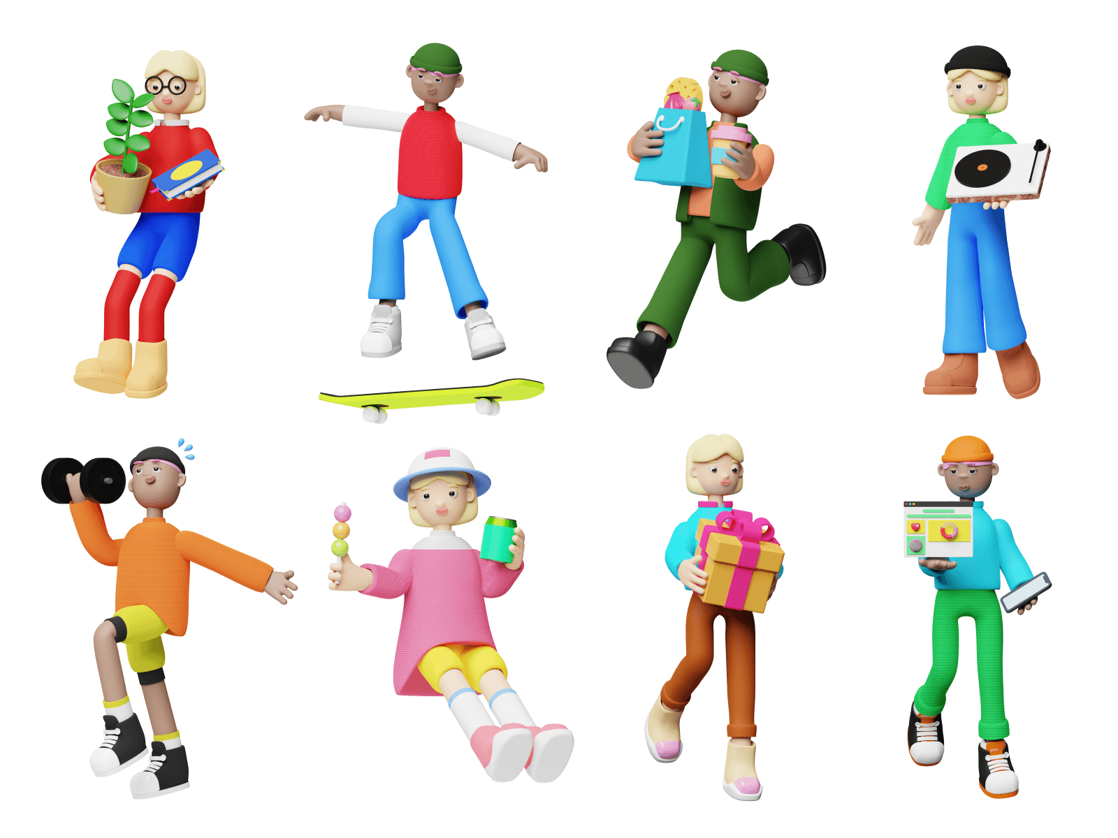 Craftwork 多彩趣味设计3D周末度假休闲人物图标场景blender/figma/png素材包 Weekender 图标素材 sucaiwan.com