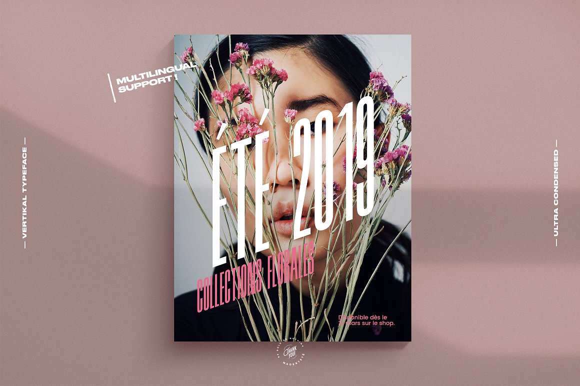 英文字体：3款现代优雅油墨浓缩几何感海报杂志标题logo设计无衬线字体 VERTIKAL — 3 CONDENSED FONTS , sucaiwan.com