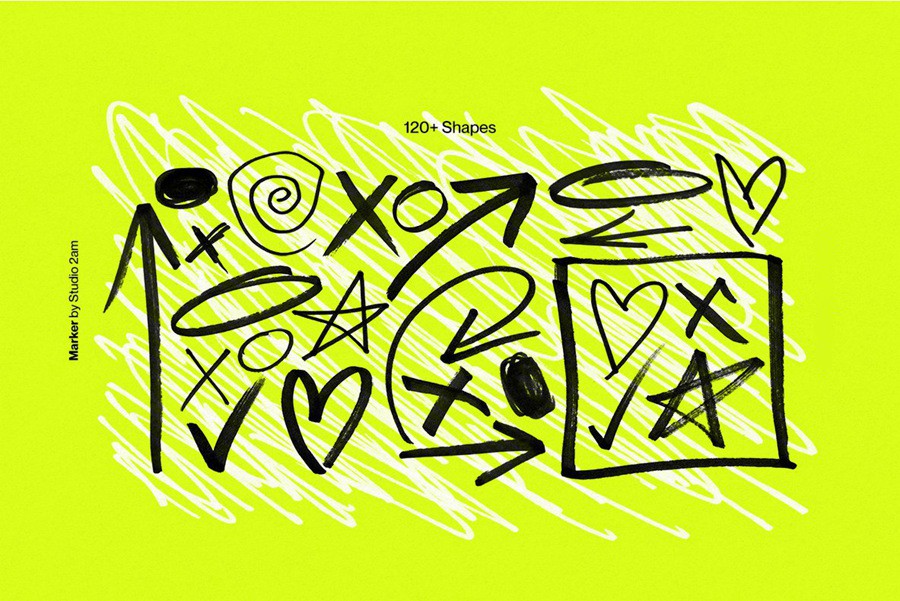 Studio 2am 超高分辨率趣味记号笔手绘线条字母复古风格涂鸦PNG素材包 Marker 图片素材 sucaiwan.com