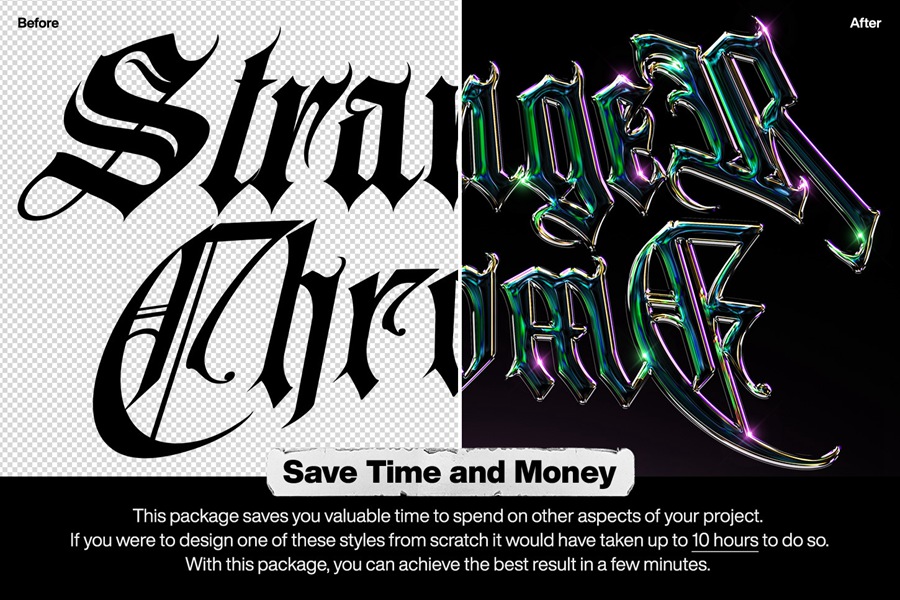 40款潮流金属3D镀铬标题Logo设计展示PS贴图样机模板套装 Chrome Text Styles Bundle 样机素材 sucaiwan.com