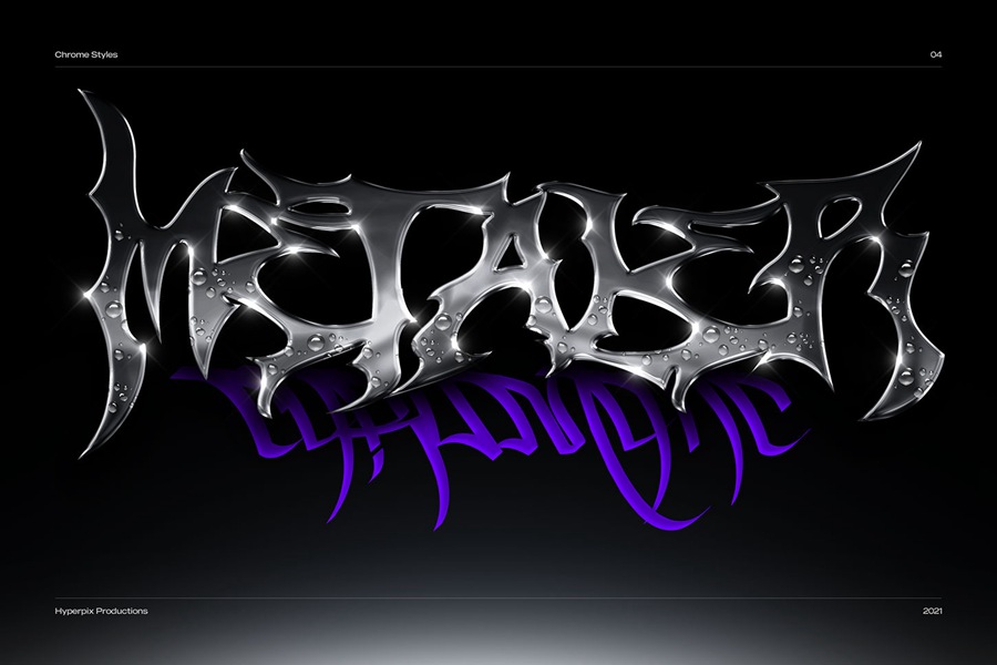 40款潮流金属3D镀铬标题Logo设计展示PS贴图样机模板套装 Chrome Text Styles Bundle 样机素材 sucaiwan.com