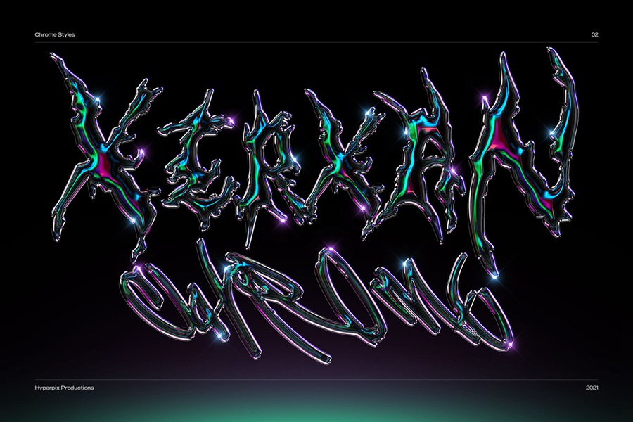 40款潮流金属3D镀铬标题Logo设计展示PS贴图样机模板套装 Chrome Text Styles Bundle 样机素材 sucaiwan.com