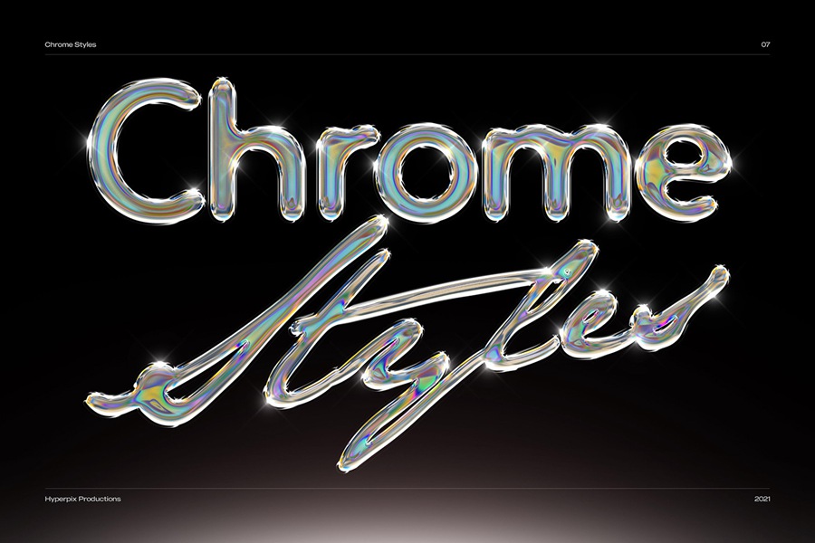 40款潮流金属3D镀铬标题Logo设计展示PS贴图样机模板套装 Chrome Text Styles Bundle 样机素材 sucaiwan.com