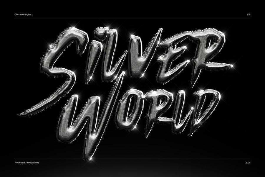 40款潮流金属3D镀铬标题Logo设计展示PS贴图样机模板套装 Chrome Text Styles Bundle 样机素材 sucaiwan.com