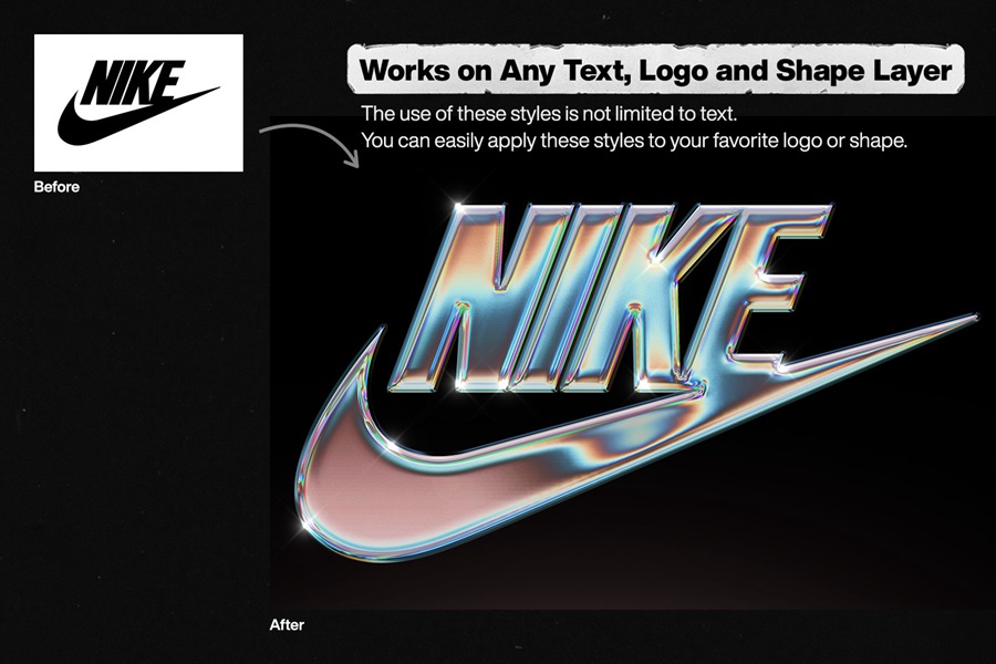 40款潮流金属3D镀铬标题Logo设计展示PS贴图样机模板套装 Chrome Text Styles Bundle 样机素材 sucaiwan.com