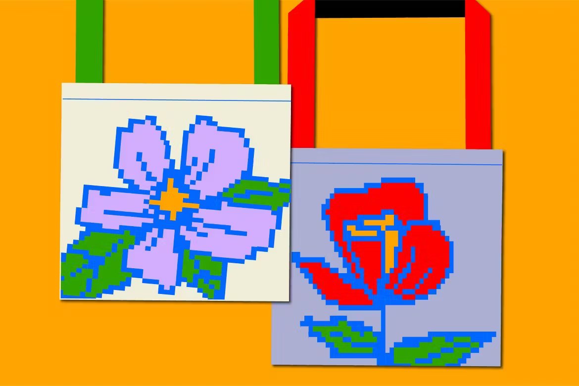 Cream Pixel Flower Illustration Set 奶油像素花卉AI插图集 图片素材 sucaiwan.com