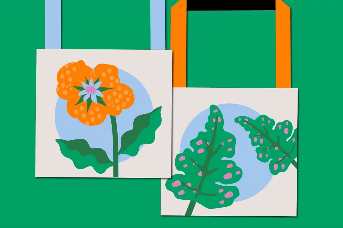 热带植物春天花卉包装平面设计AI矢量插图 White Flat Design Spring Leaves Asset Illustration 图片素材 sucaiwan.com