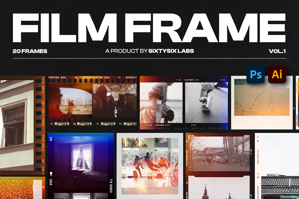 复古35mm摄影胶片边框框架模拟照片修图PS特效样机模板 Film Frame 35mm V.1 , sucaiwan.com