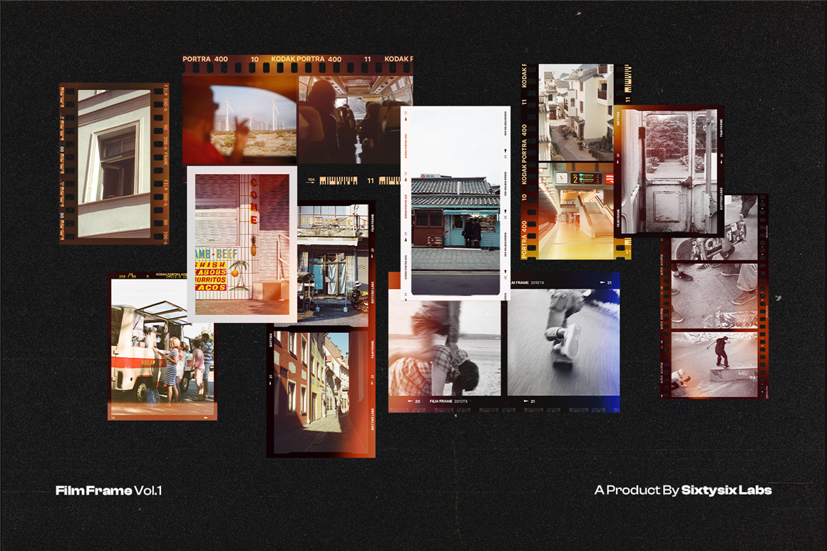 复古35mm摄影胶片边框框架模拟照片修图PS特效样机模板 Film Frame 35mm V.1 , sucaiwan.com