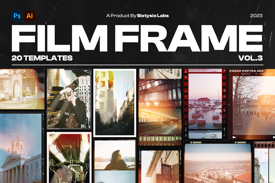 复古35mm摄影胶片边框框架模拟照片修图PS特效样机模板 Film Frame 35mm V.3 图片素材 sucaiwan.com