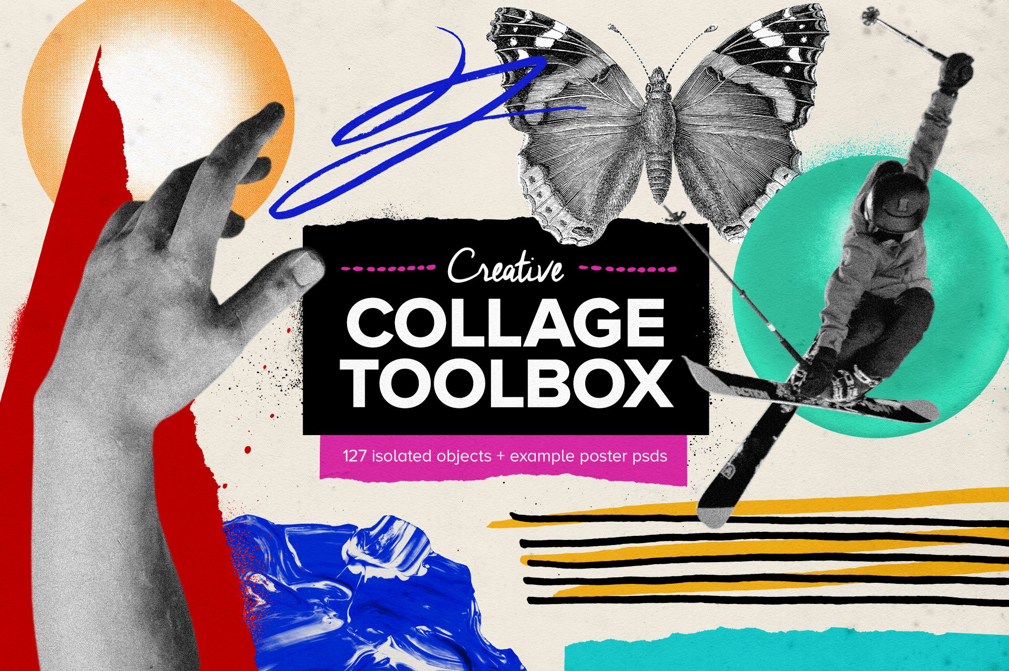 Creative Collage Toolbox 大量创意拼贴元素和物体喷漆形状绘画纸张纹理 图片素材 sucaiwan.com