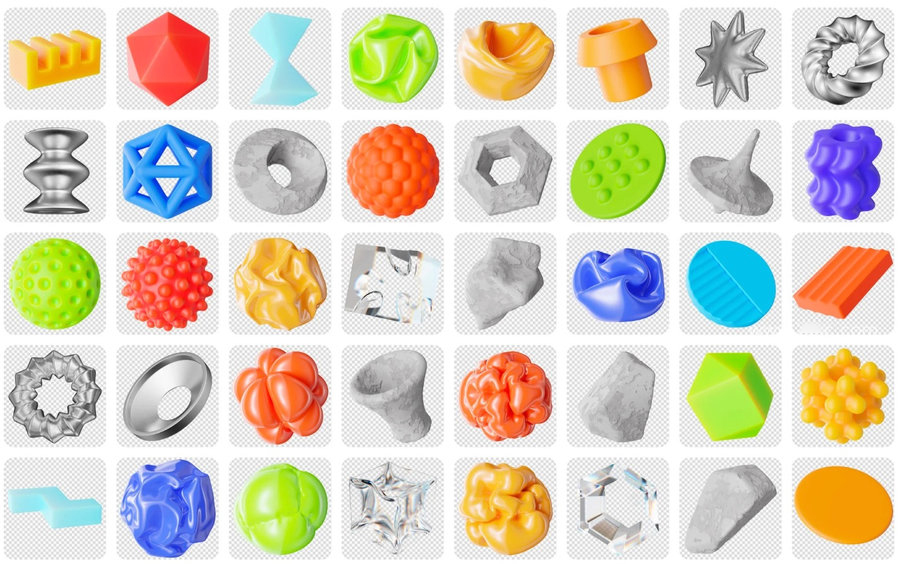 PS资源-120款3D抽象材质纹理形状图形素材PNG元素 图片素材 sucaiwan.com