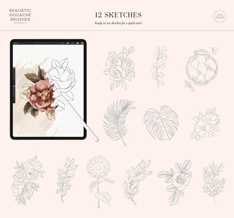 Procreate笔刷-水粉艺术绘画Procreate笔刷素材 笔刷资源 sucaiwan.com