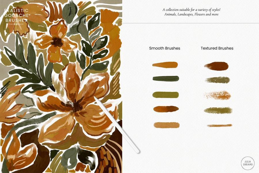 Procreate笔刷-水粉艺术绘画Procreate笔刷素材 笔刷资源 sucaiwan.com