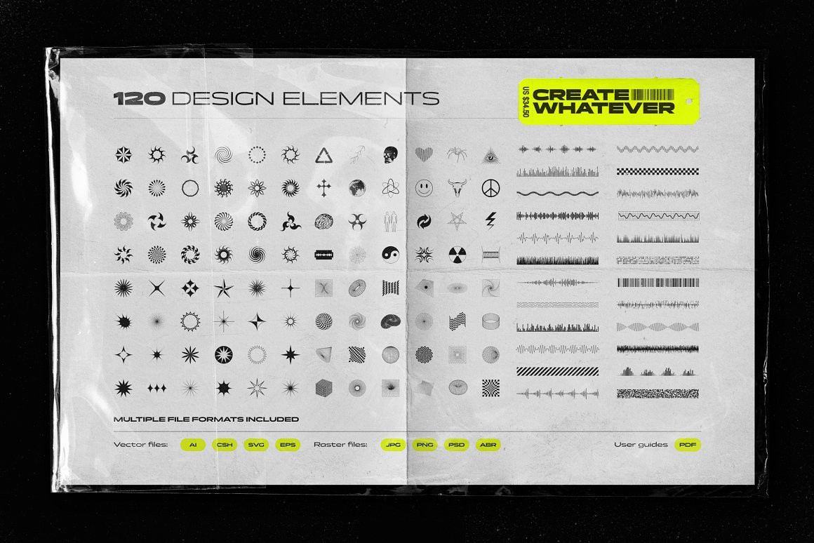 Samolevsky 超酷抽象暗黑机能酸性几何线框形状3D矢量视觉元素 Abstract shapes MEGA PACK 图片素材 sucaiwan.com
