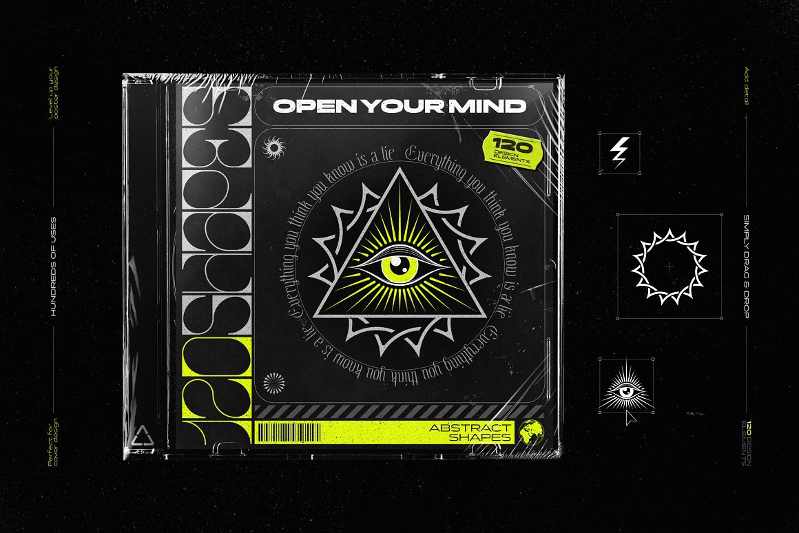 Samolevsky 超酷抽象暗黑机能酸性几何线框形状3D矢量视觉元素 Abstract shapes MEGA PACK 图片素材 sucaiwan.com