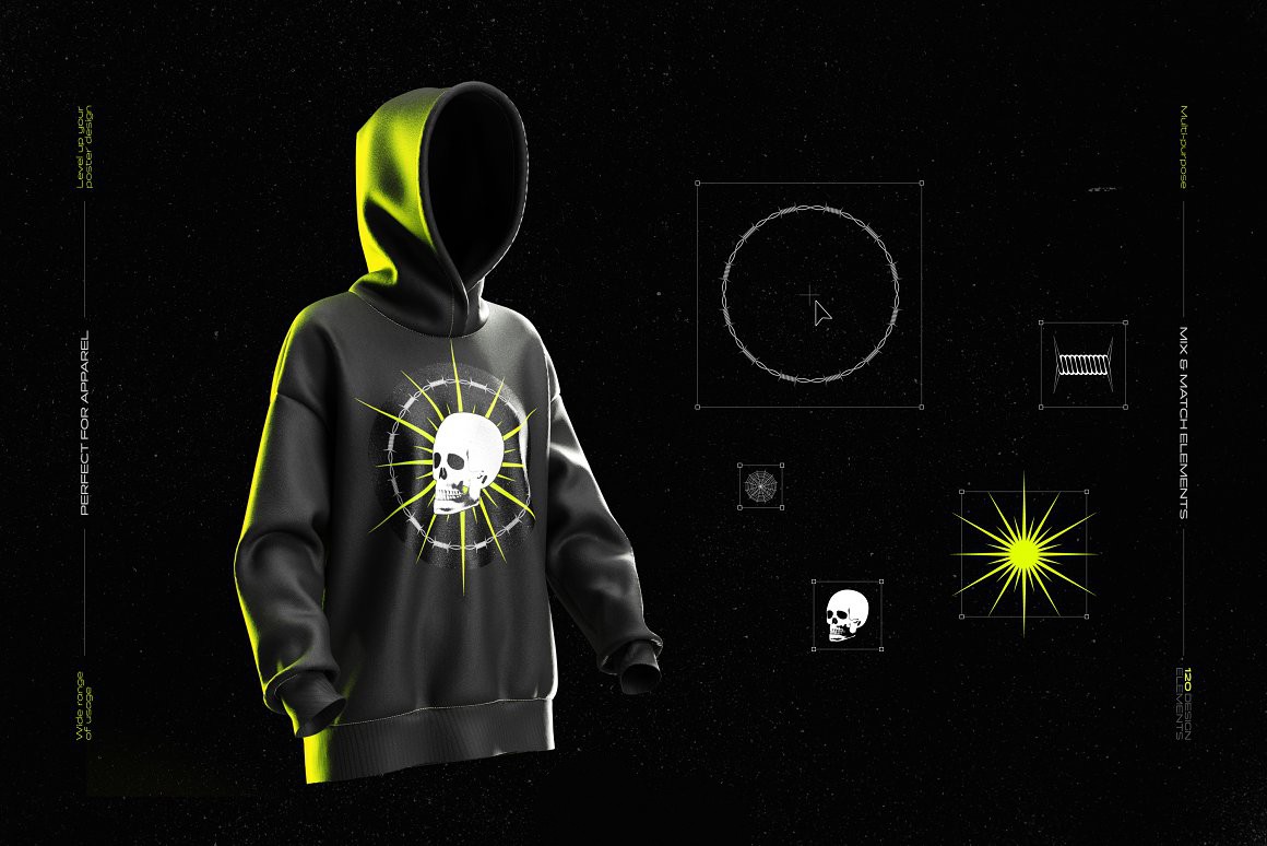 Samolevsky 超酷抽象暗黑机能酸性几何线框形状3D矢量视觉元素 Abstract shapes MEGA PACK 图片素材 sucaiwan.com