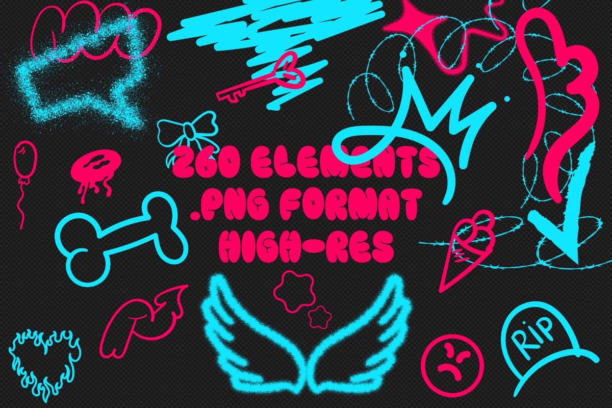 260个手绘涂鸦艺术拼贴海报设计PNG透明元素 Graffiti Toolkit – 260 PNG Elements 图片素材 sucaiwan.com