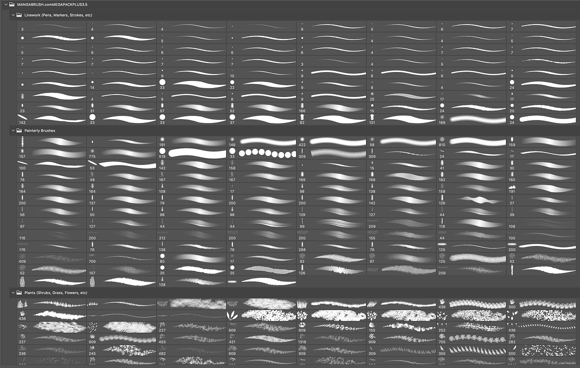 PS笔刷：1000个日系漫画植物笔刷风景血液动作线形状天气笔刷全集 MANGA COMIC BRUSH MEGAPACK 1500+ , sucaiwan.com