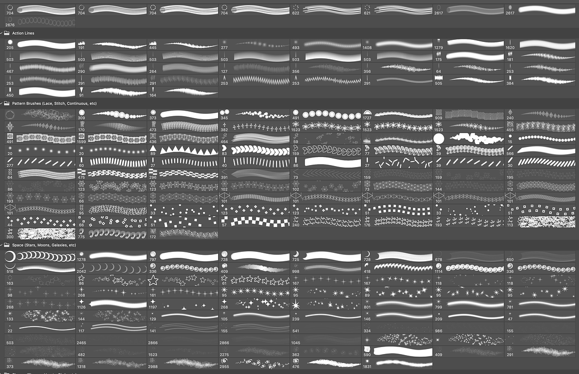 PS笔刷：1000个日系漫画植物笔刷风景血液动作线形状天气笔刷全集 MANGA COMIC BRUSH MEGAPACK 1500+ , sucaiwan.com