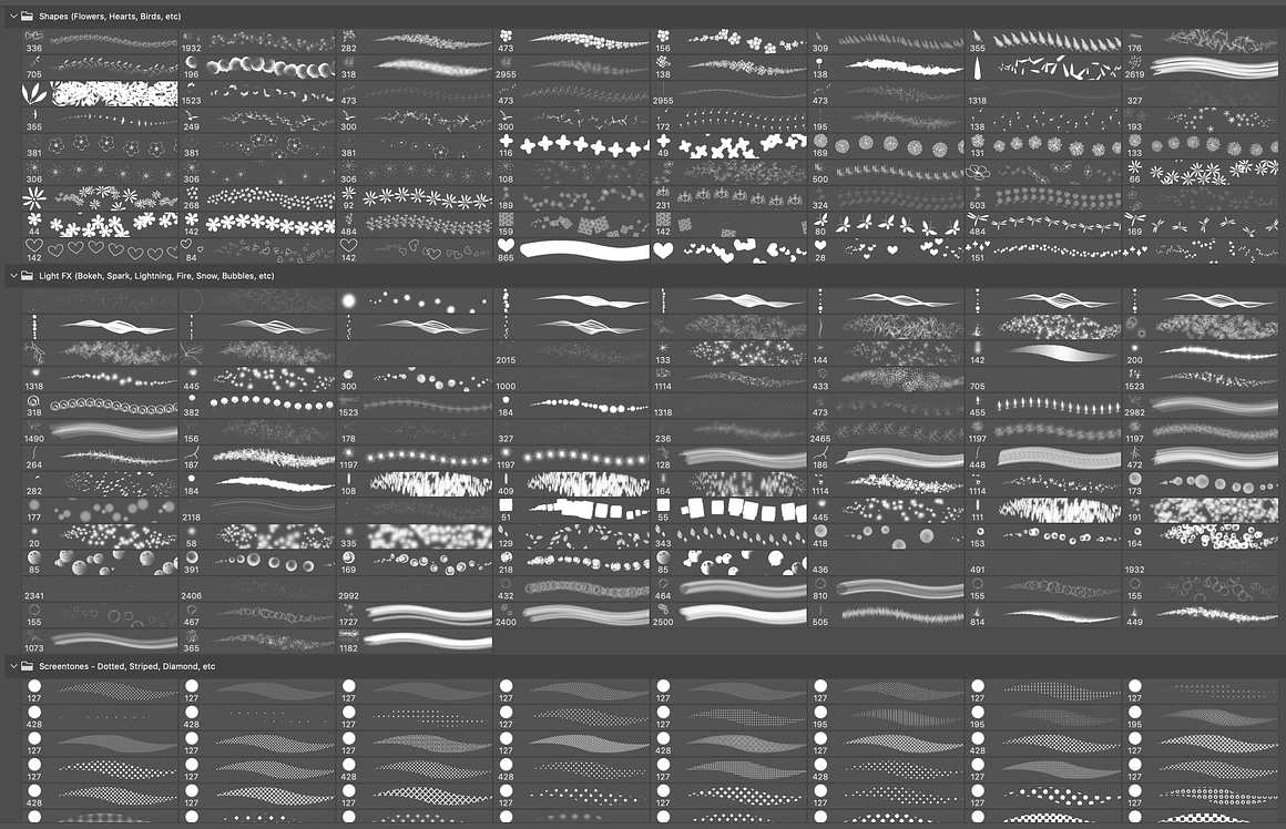 PS笔刷：1000个日系漫画植物笔刷风景血液动作线形状天气笔刷全集 MANGA COMIC BRUSH MEGAPACK 1500+ , sucaiwan.com