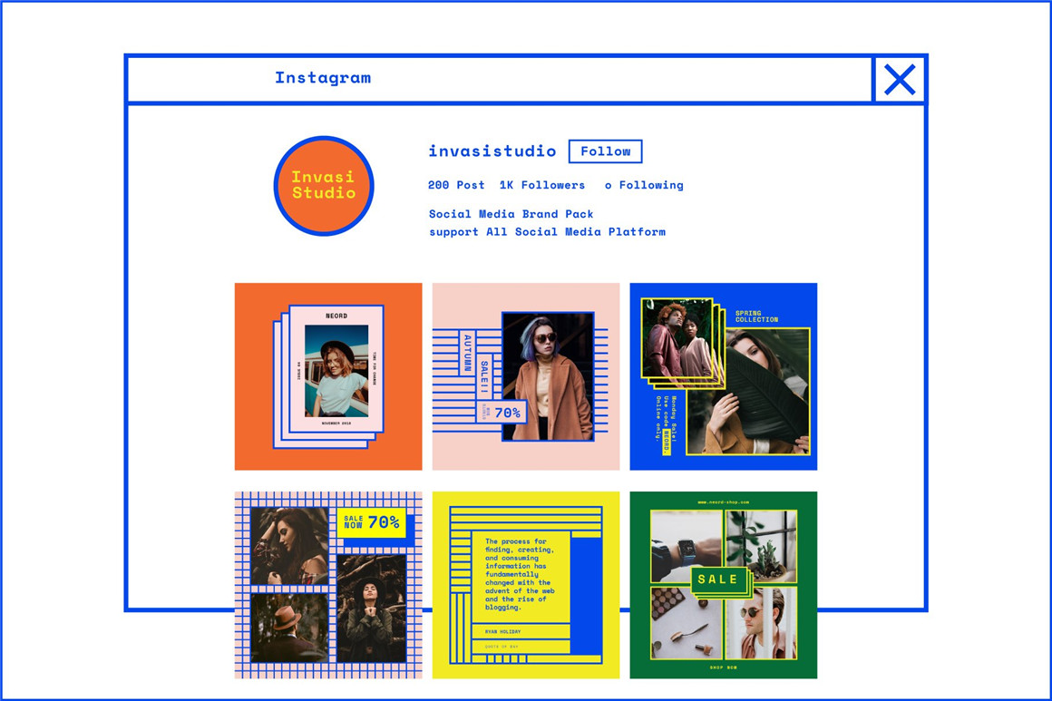 Invasi Studio 90年代新潮复古孟菲斯风格社交媒体电商海报设计PSD模板 NEORD Bundle Brand Templates 图片素材 sucaiwan.com