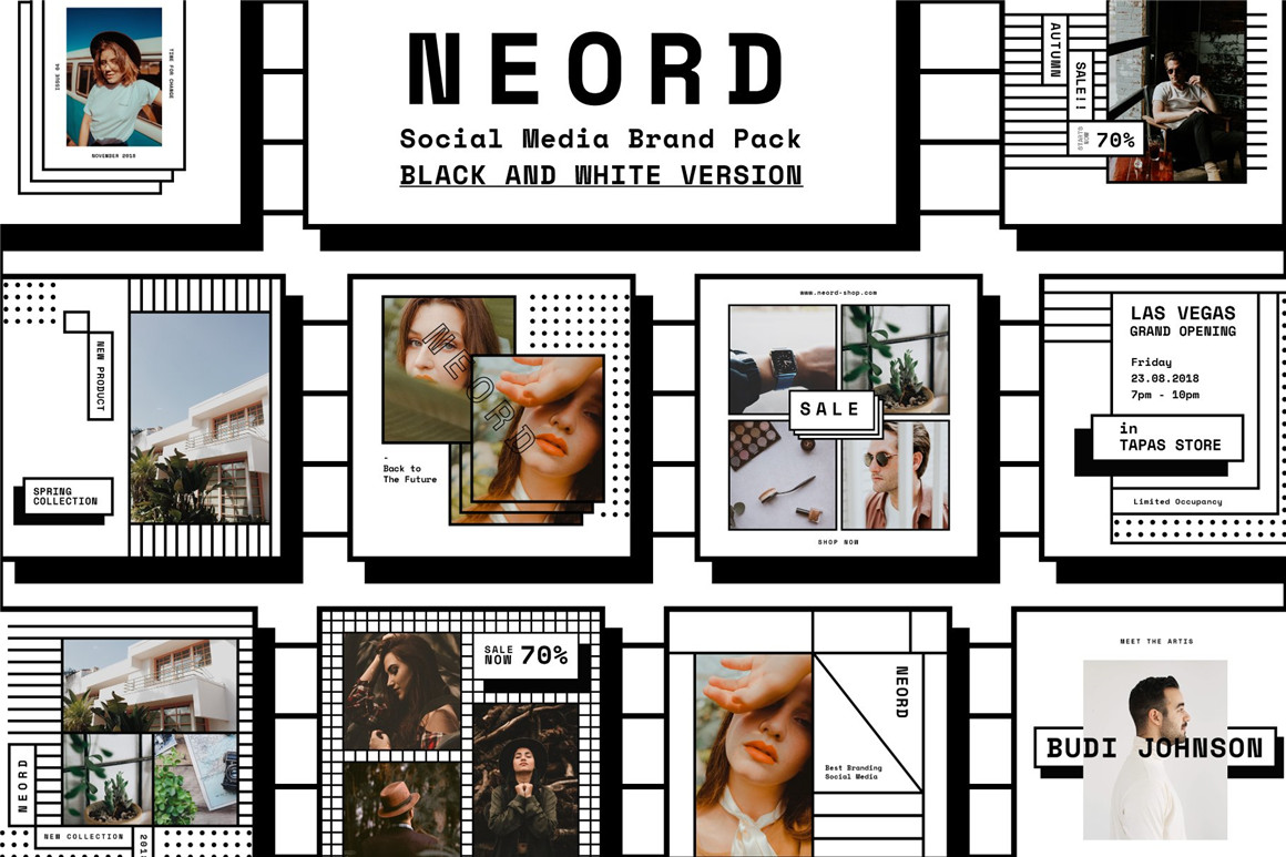 Invasi Studio 90年代新潮复古孟菲斯风格社交媒体电商海报设计PSD模板 NEORD Bundle Brand Templates 图片素材 sucaiwan.com