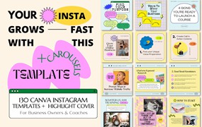 复古时尚渐变90年代美学包网格图形元素封面帖子Canva模板 Canva Retro 90s Aesthetic Pack