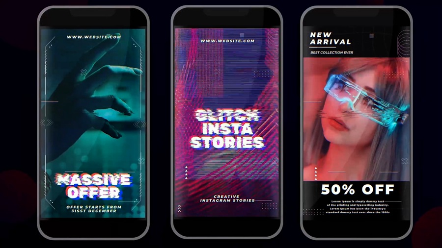 Artlist 20个竖屏时髦故障效果 抖音短视频品牌展示宣传 AE模板 Glitch Instagram Stories 2 影视音频 sucaiwan.com