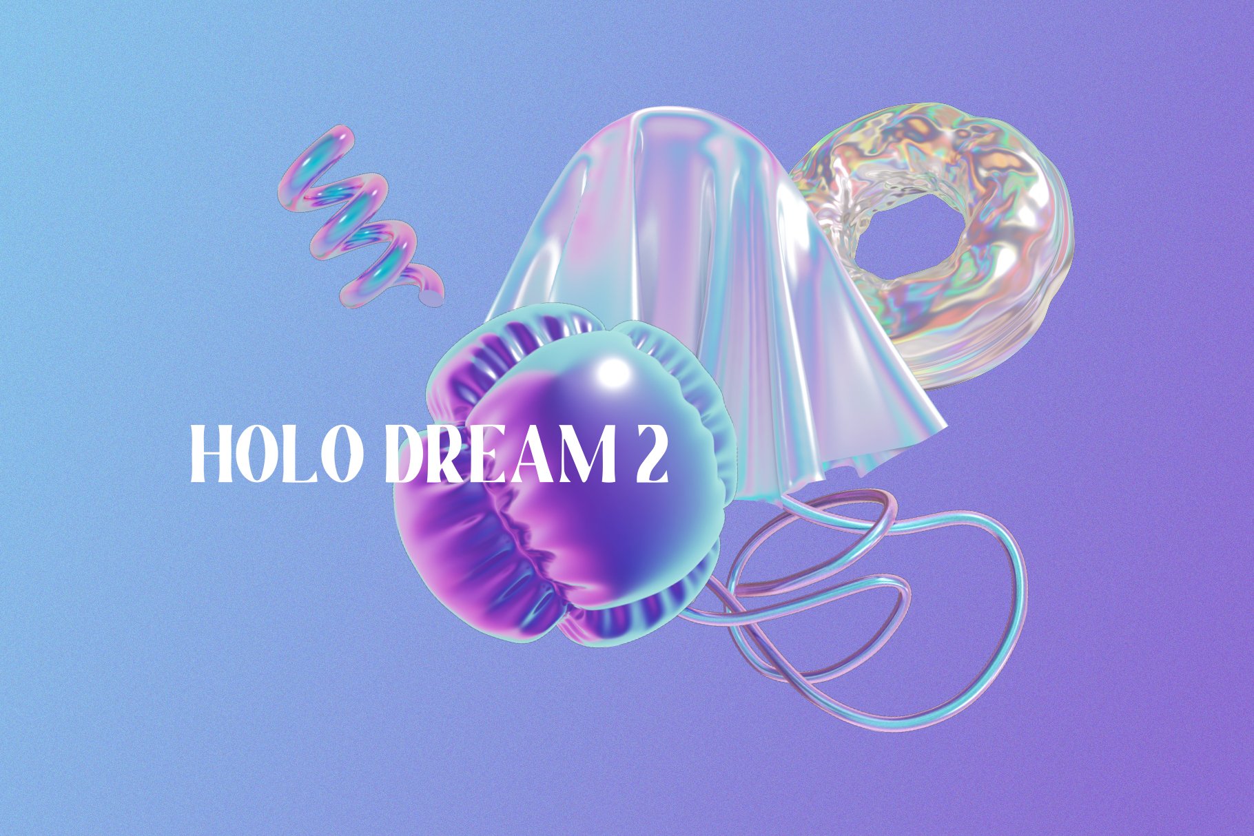 100款全息3D迷幻酸性抽象艺术闪亮PNG设计图形 Holo Iridescence 3D Shapes graphics Vol.2 图片素材 sucaiwan.com