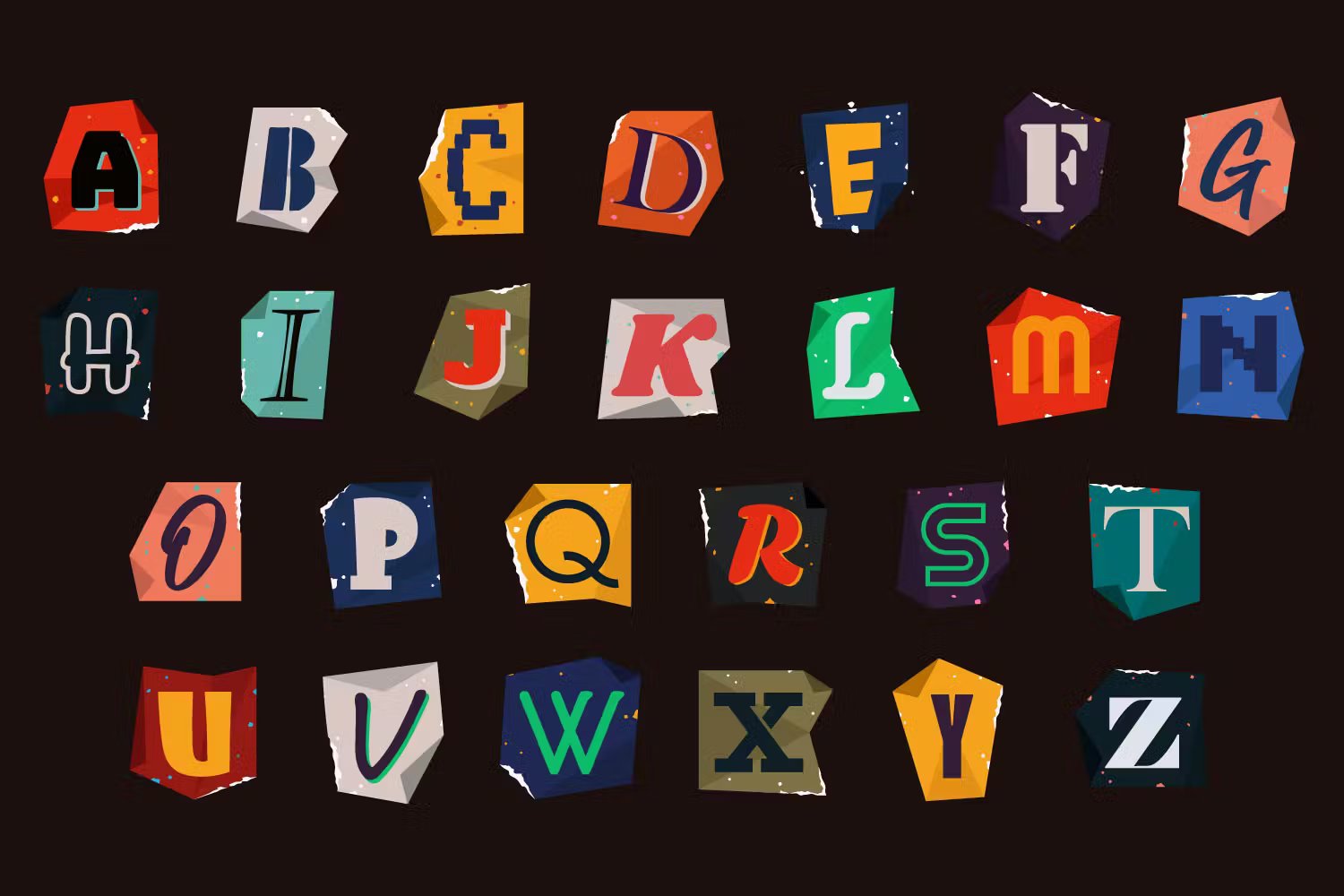 字母和数字/符号艺术拼贴海报杂志社交媒体设计元素PNG/AI Letter Cutout Magazine Texture Ransom 图片素材 sucaiwan.com