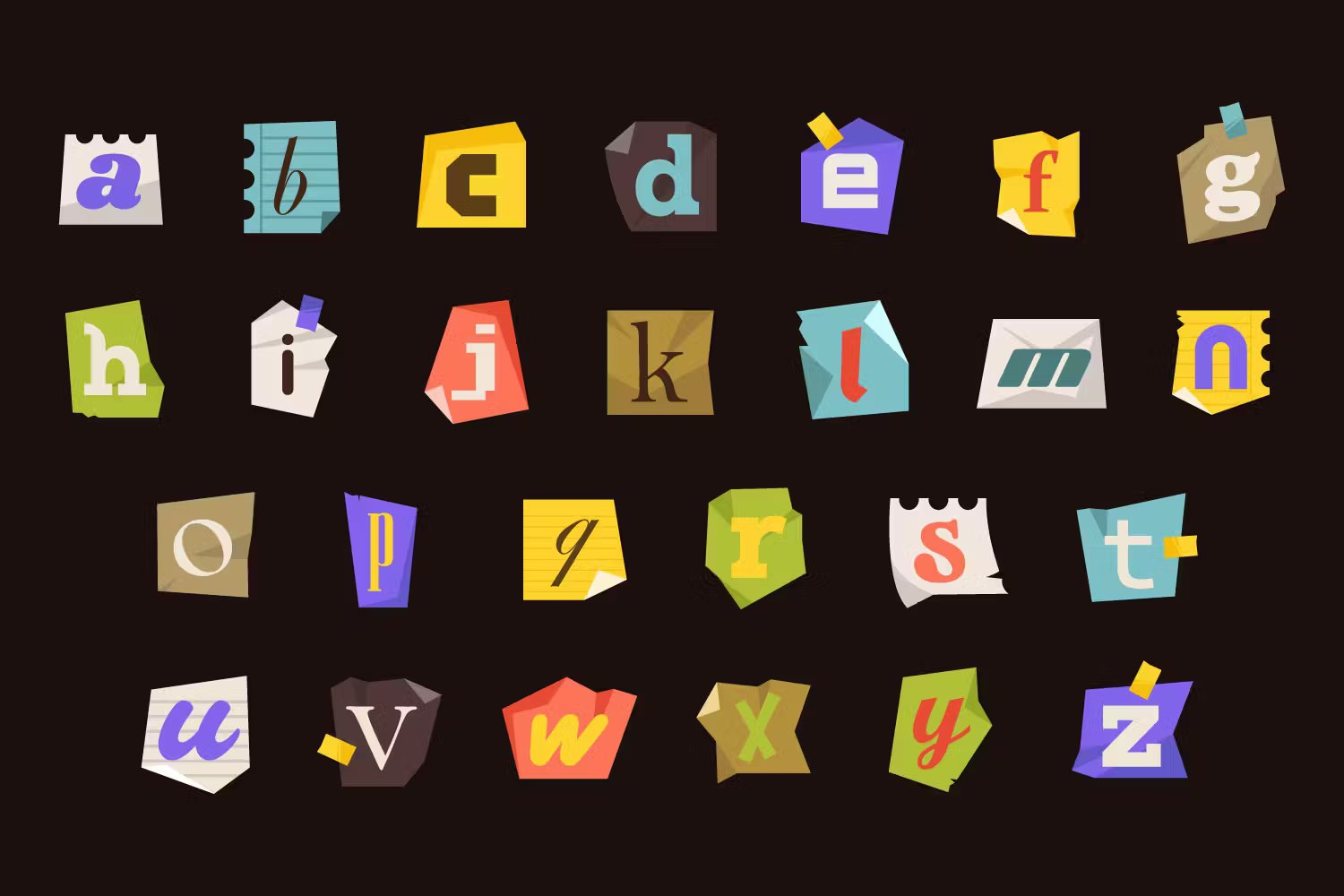 字母和数字/符号艺术拼贴海报杂志社交媒体设计元素PNG/AI Letter Cutout Magazine Texture Ransom 图片素材 sucaiwan.com