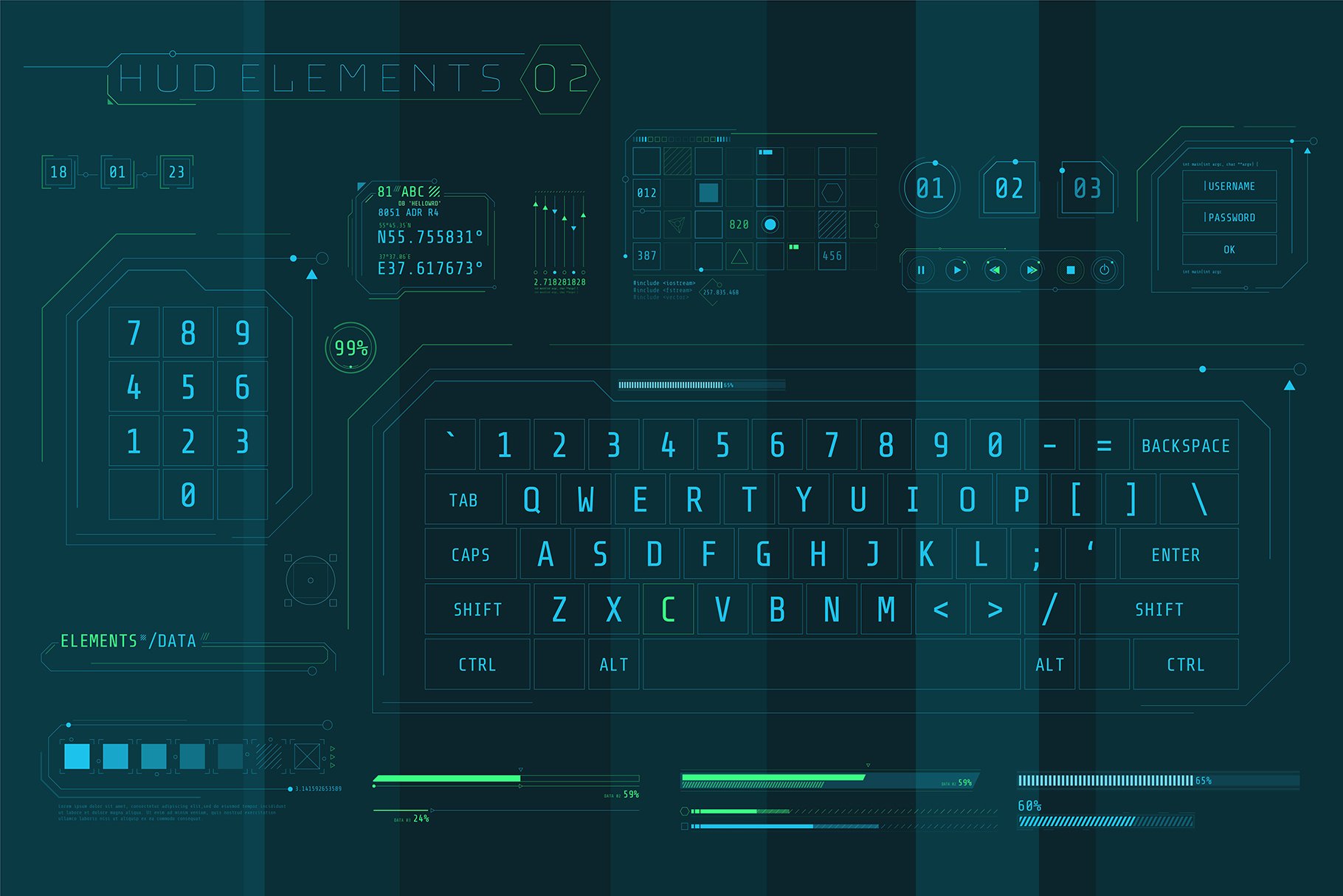超250款现代未来主义设计 HUD 电影、电脑游戏或 IT通信、现代技术、安全、数据库大数据 信息图表元素 HUD Pro Infographic Elements 设计素材 sucaiwan.com