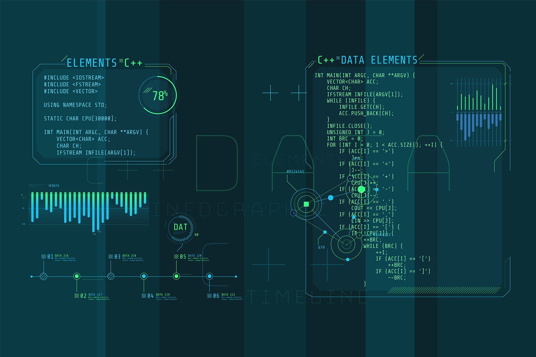 超250款现代未来主义设计 HUD 电影、电脑游戏或 IT通信、现代技术、安全、数据库大数据 信息图表元素 HUD Pro Infographic Elements 设计素材 sucaiwan.com