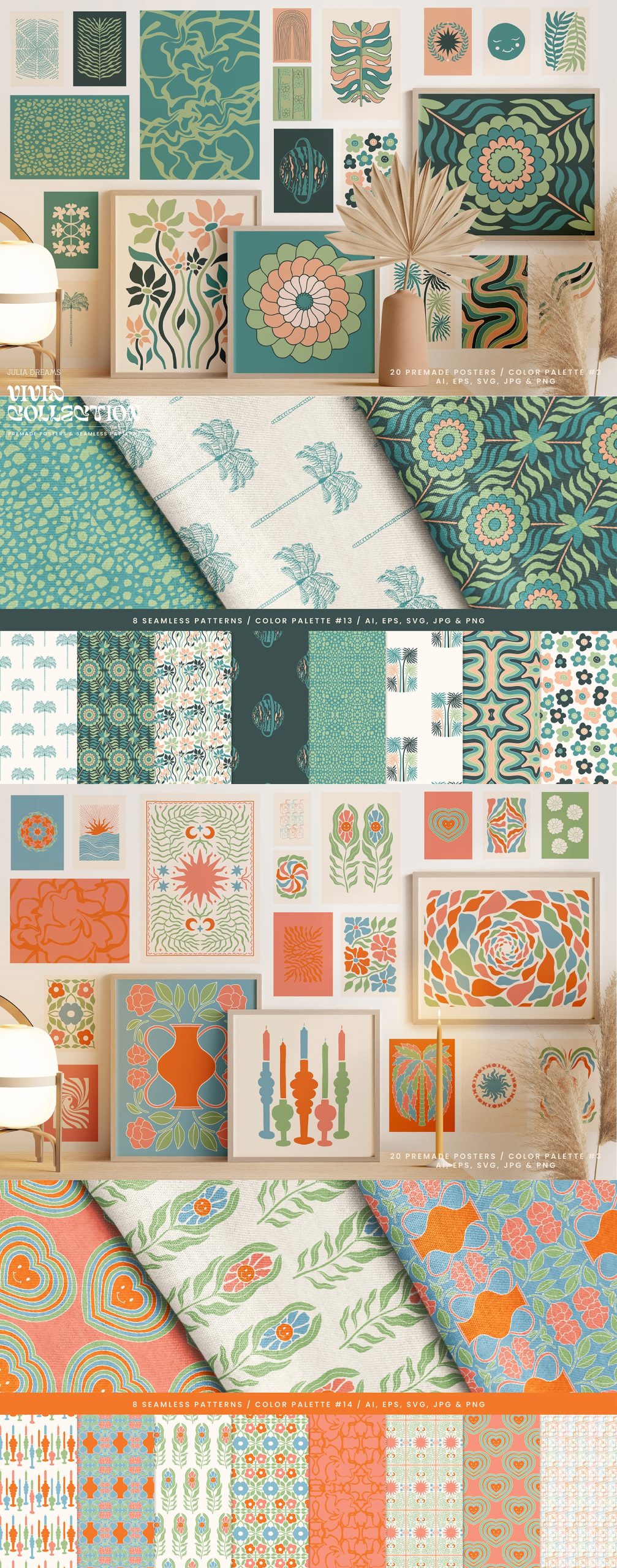 1070多个生动复古和自然海报图案精美时尚、矢量AI、PNG、JPG套装包 1070+ Vivid Posters Patterns Bundle 图片素材 sucaiwan.com