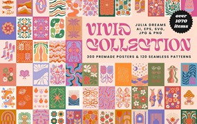 1070多个生动复古和自然海报图案精美时尚、矢量AI、PNG、JPG套装包 1070+ Vivid Posters Patterns Bundle