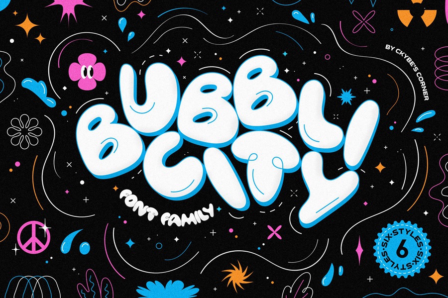 Bubblicity | Bubble Font Family 6种复古风格趣味气泡字体系列 设计素材 sucaiwan.com