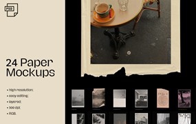 Anastasia Mareva 复古做旧纸张褶皱折痕电影帧海报展示PSD智能贴图样机素材
