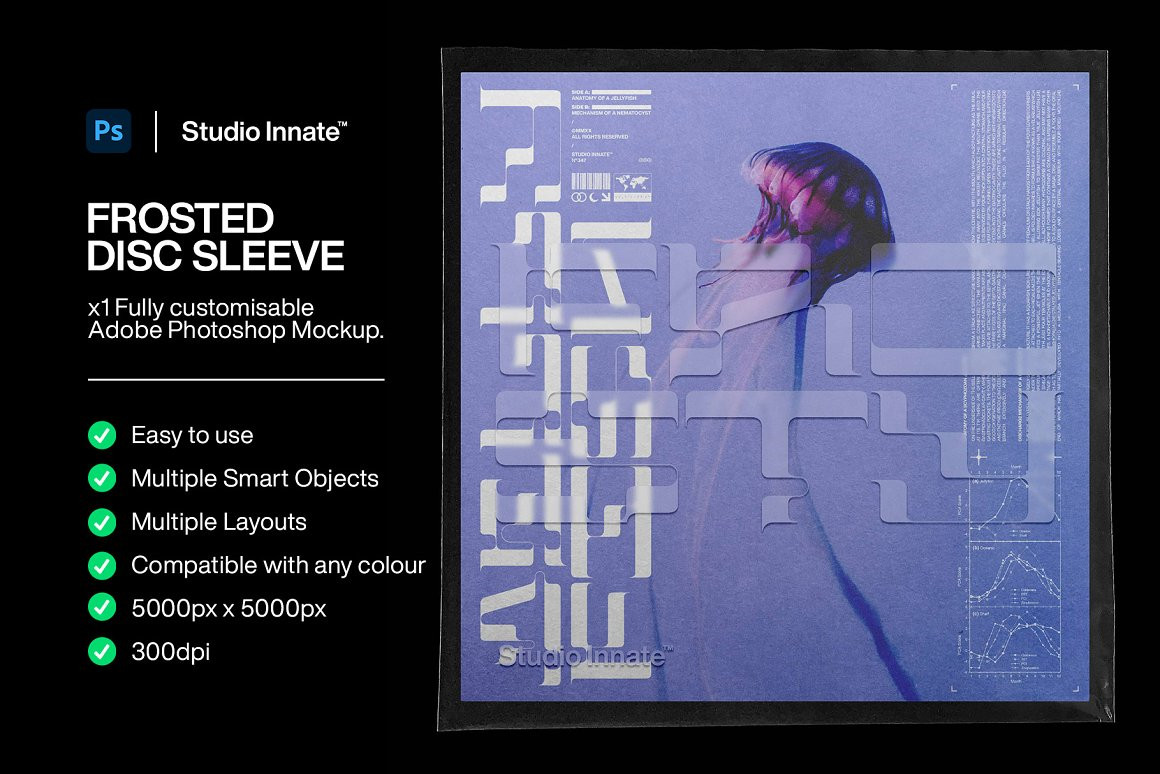 Studio Innate 潮流磨砂音乐专辑CD光盘包装纸袋贴纸设计展示贴图样机模板素材 Frosted Disc 样机素材 sucaiwan.com