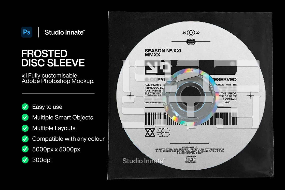 Studio Innate 潮流磨砂音乐专辑CD光盘包装纸袋贴纸设计展示贴图样机模板素材 Frosted Disc 样机素材 sucaiwan.com